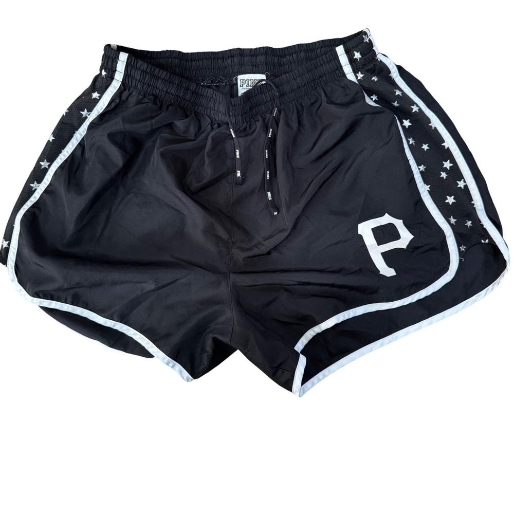 PINK Athletic Shorts Womens Medium Black Star Mesh Side Dolphin Running‎ Gym